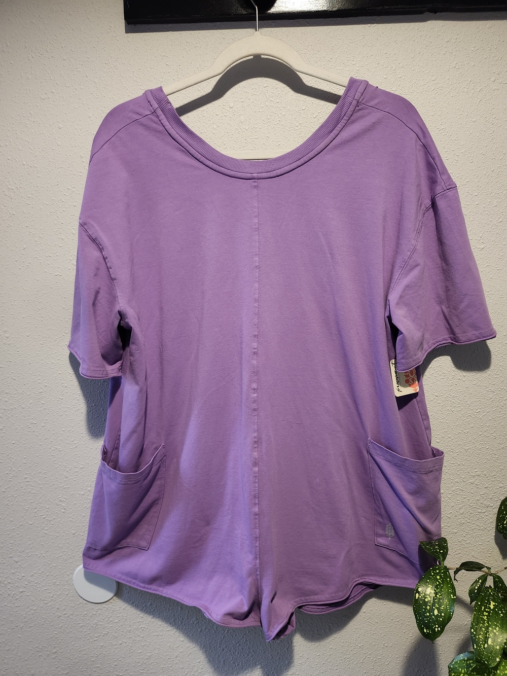 Free People Lavender Short Sleeve Romper with Front Pockets
